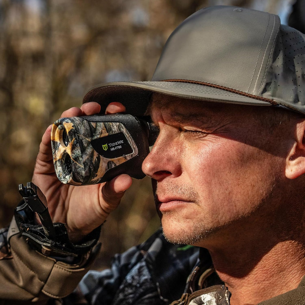 TIDEWE Hunting Rangefinder with Rechargeable Battery, 700/1000Y Camo Laser Range Finder 6X Magnification, Distance/Angle/Speed/Scan Multi Functional Water-Resistant Rangefinder with Case