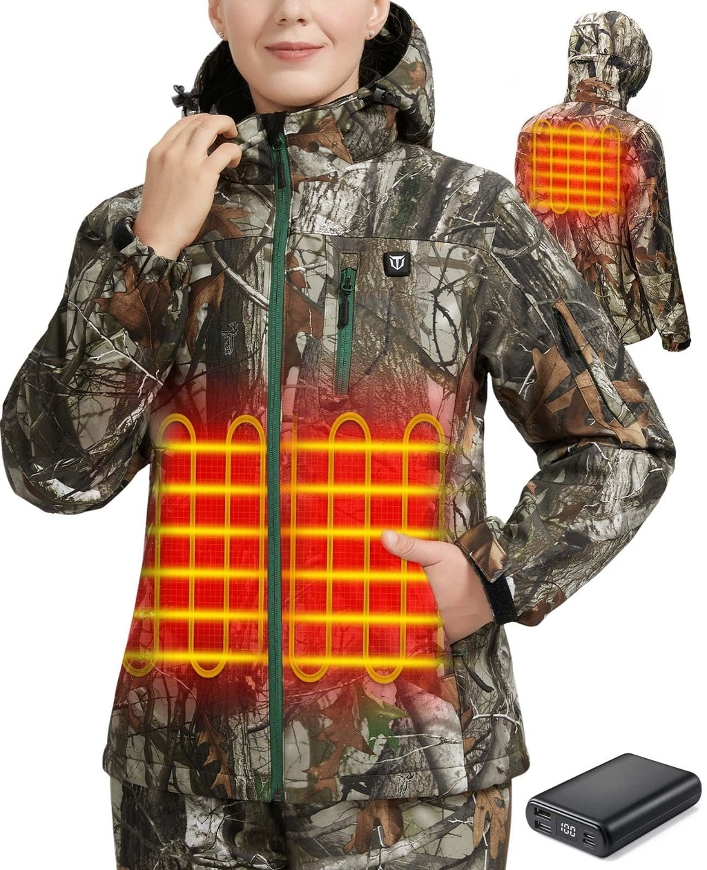 TIDEWE Heated Jacket for Women with Battery Pack (Black, Pink, Camo, Size S-XXL)