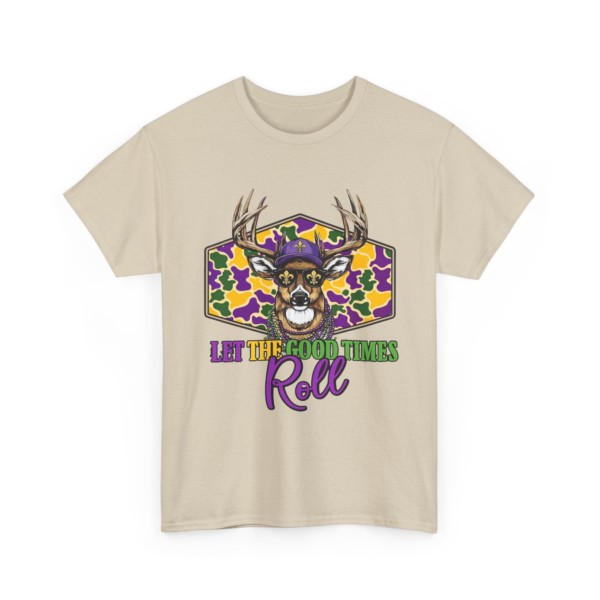 Mardi Gras Deer Tee — "Let the Good Times Roll" Cajun Party T-Shirt