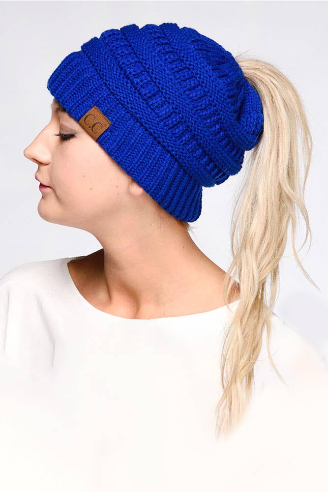 Solid Color Ponytail Messy Bun Beanie