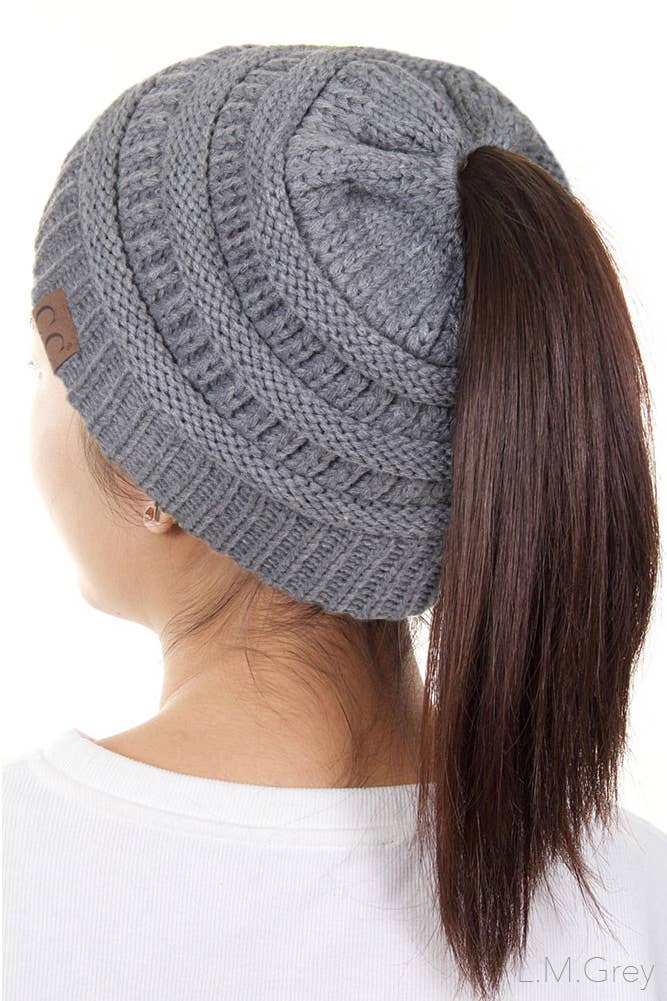Solid Color Ponytail Messy Bun Beanie