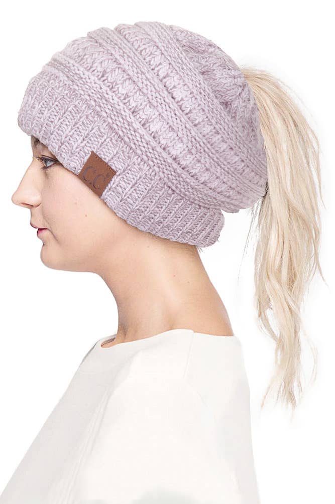 Mix Color Knit Ponytail Messy Bun Beanie