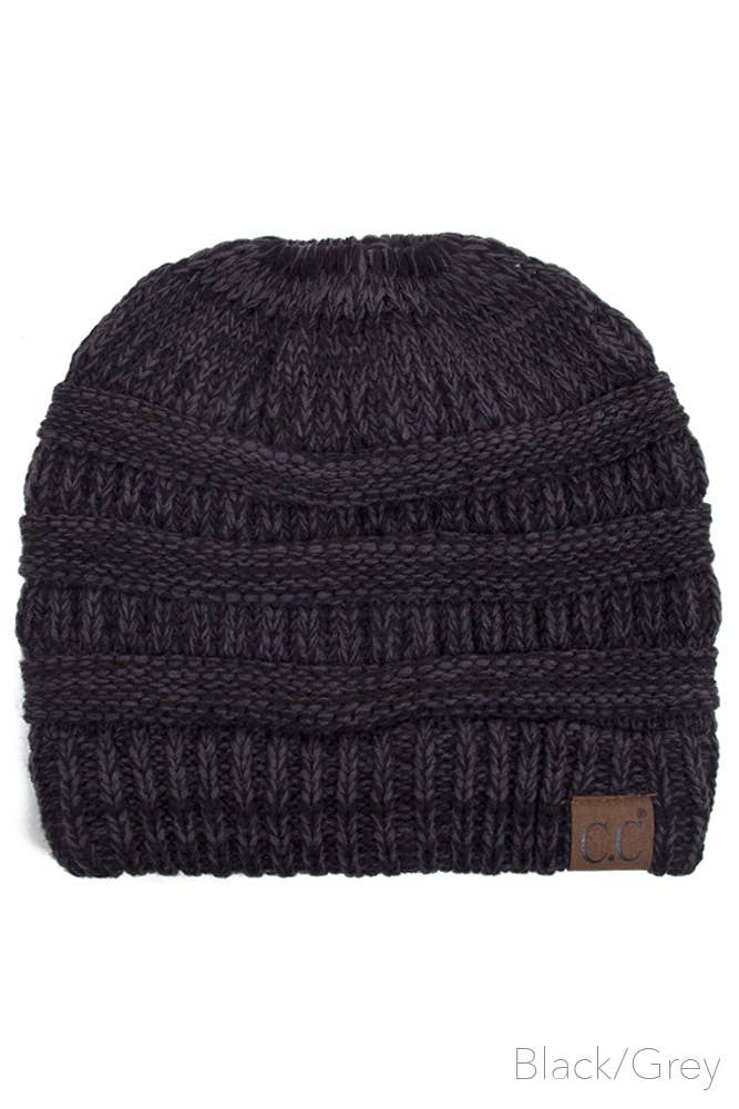 Mix Color Knit Ponytail Messy Bun Beanie