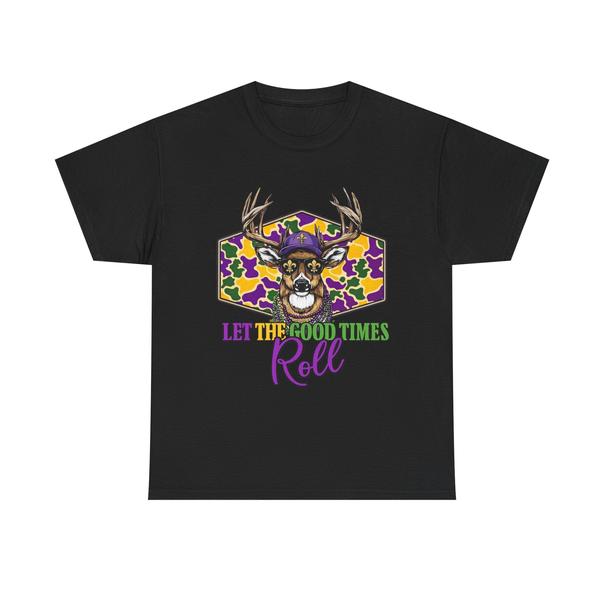 Mardi Gras Deer Tee — "Let the Good Times Roll" Cajun Party T-Shirt