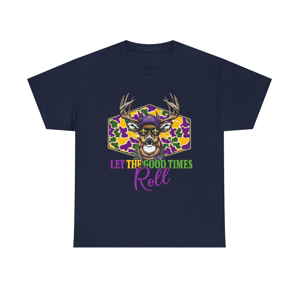 Mardi Gras Deer Tee — "Let the Good Times Roll" Cajun Party T-Shirt
