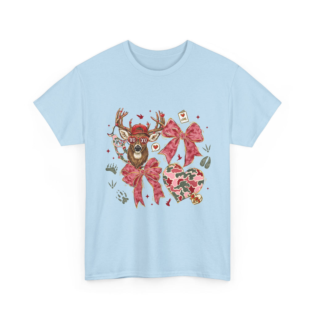 Valentine Reindeer Heart T-Shirt — Cute Floral Bow Love Graphic Tee