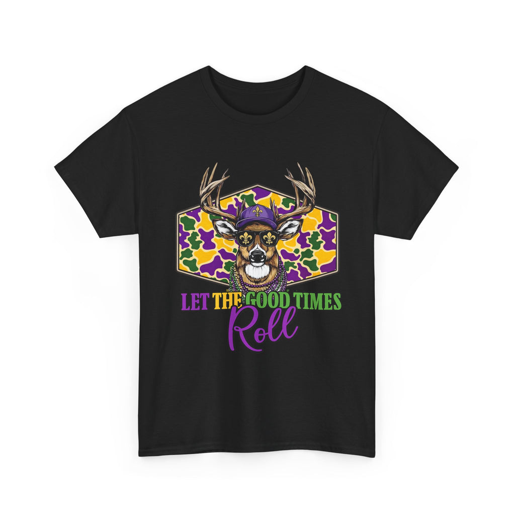 Mardi Gras Deer Tee — "Let the Good Times Roll" Cajun Party T-Shirt