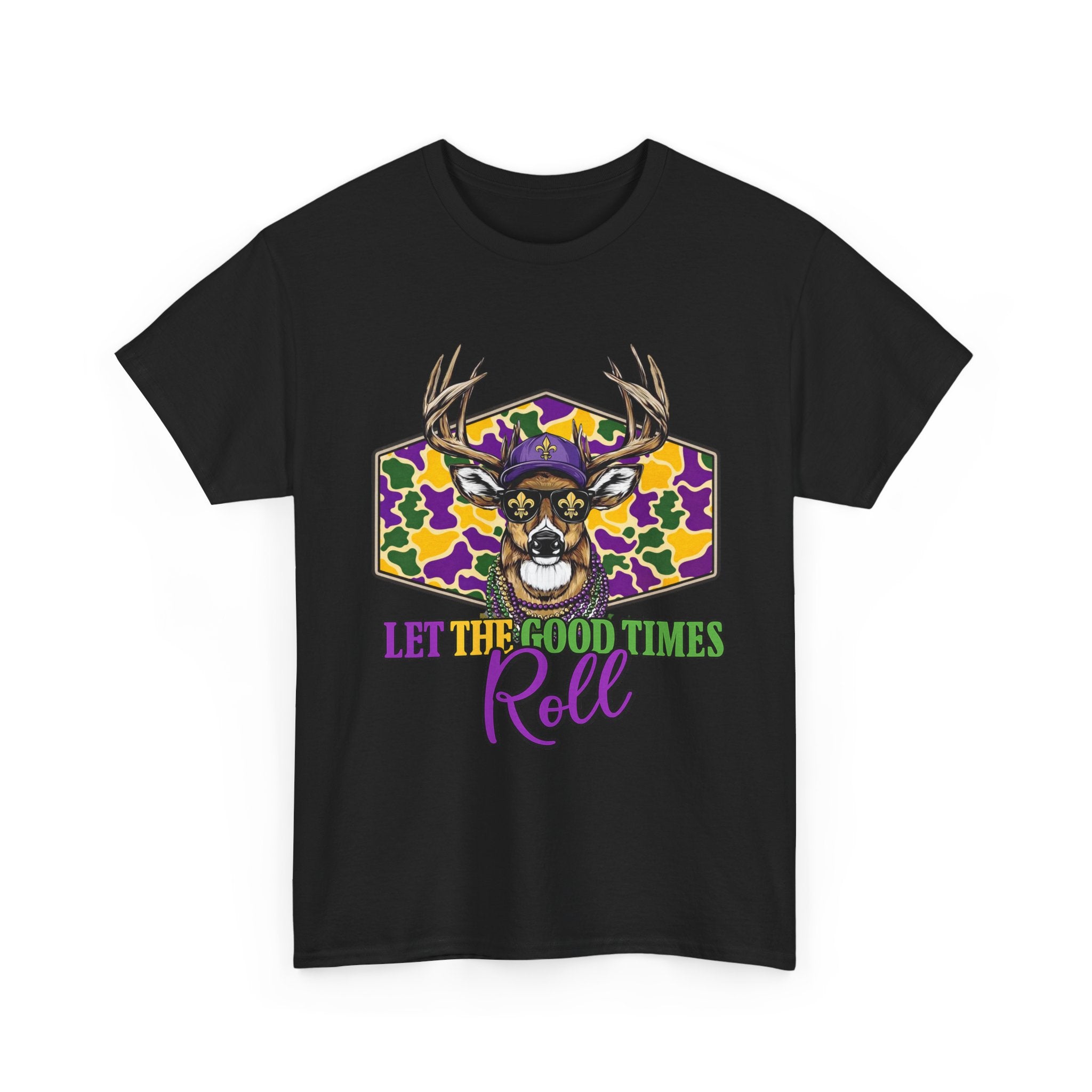 Mardi Gras Deer Tee — "Let the Good Times Roll" Cajun Party T-Shirt