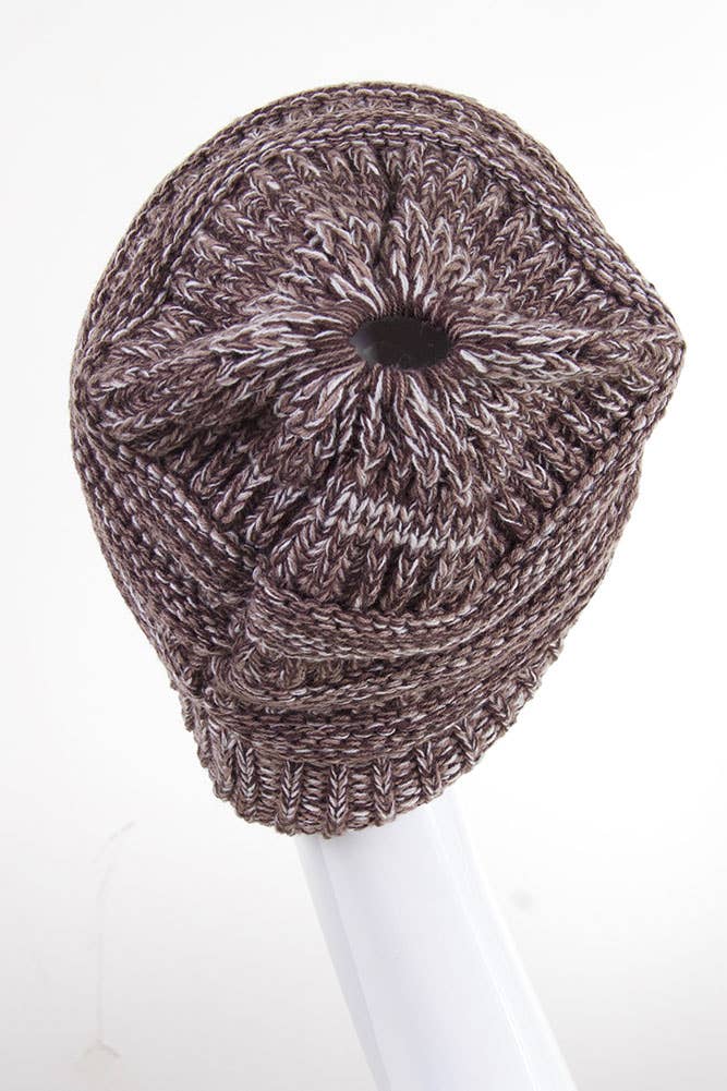 Mix Color Knit Ponytail Messy Bun Beanie