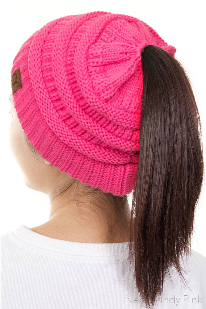 Solid Color Ponytail Messy Bun Beanie