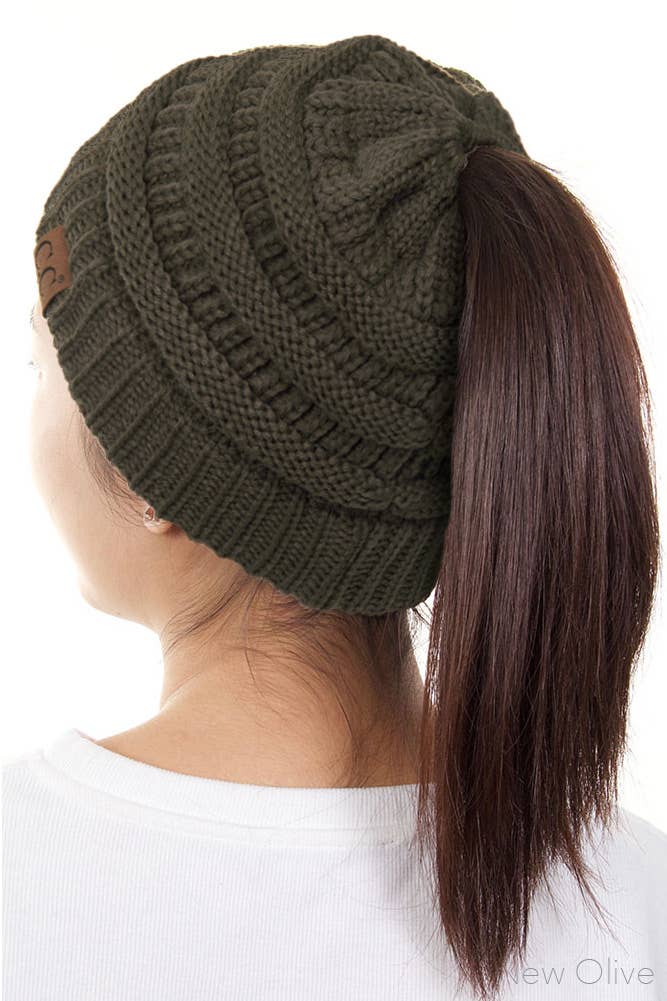 Solid Color Ponytail Messy Bun Beanie