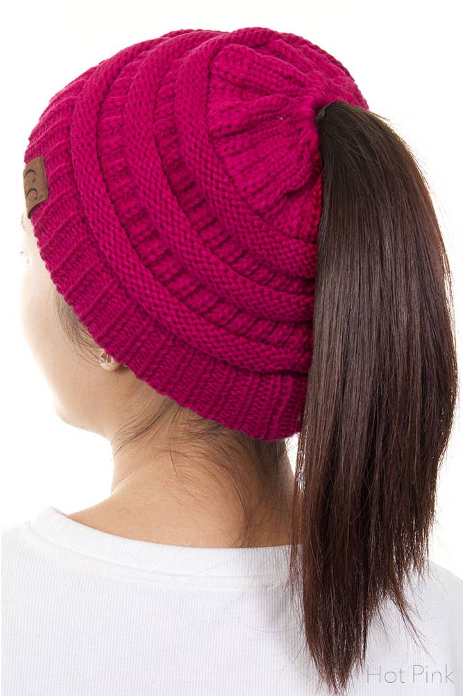 Solid Color Ponytail Messy Bun Beanie