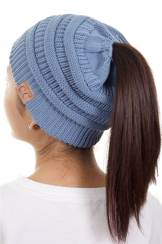 Solid Color Ponytail Messy Bun Beanie
