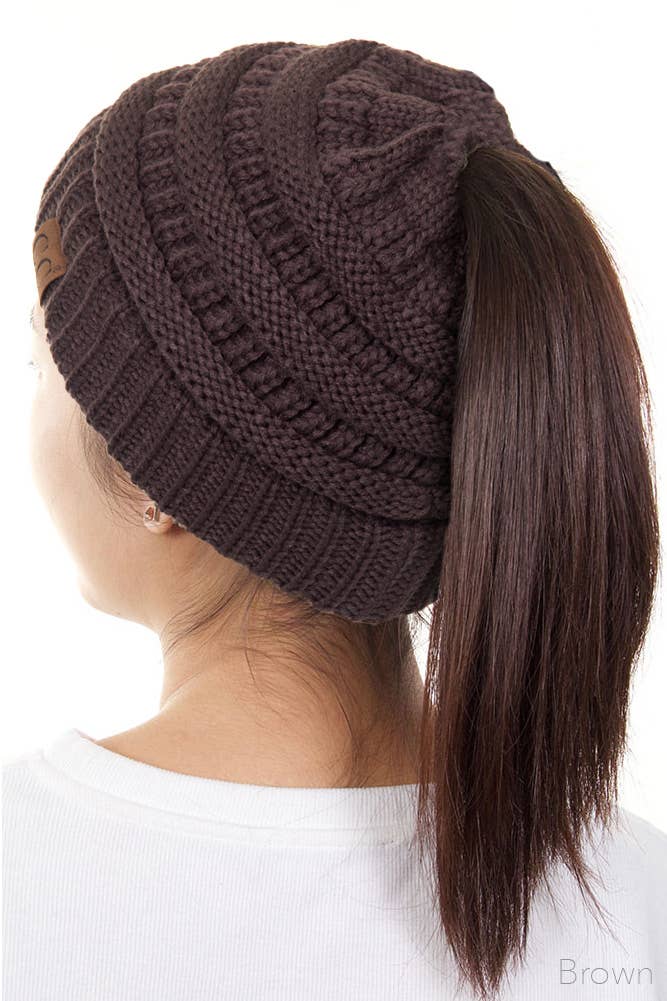 Solid Color Ponytail Messy Bun Beanie