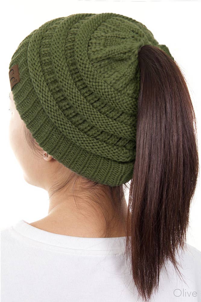 Solid Color Ponytail Messy Bun Beanie