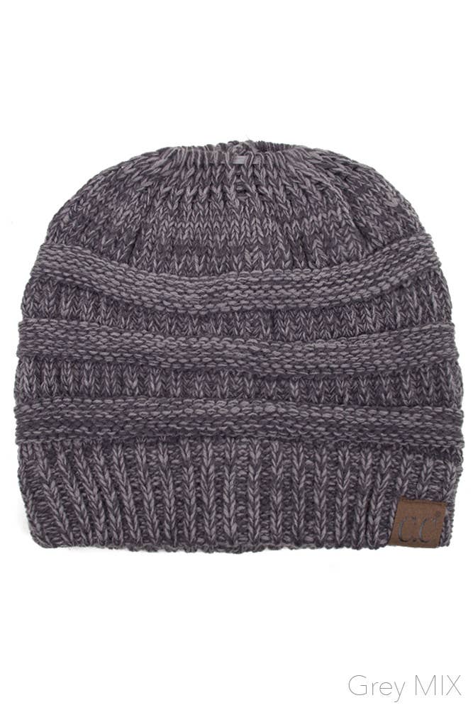 Mix Color Knit Ponytail Messy Bun Beanie