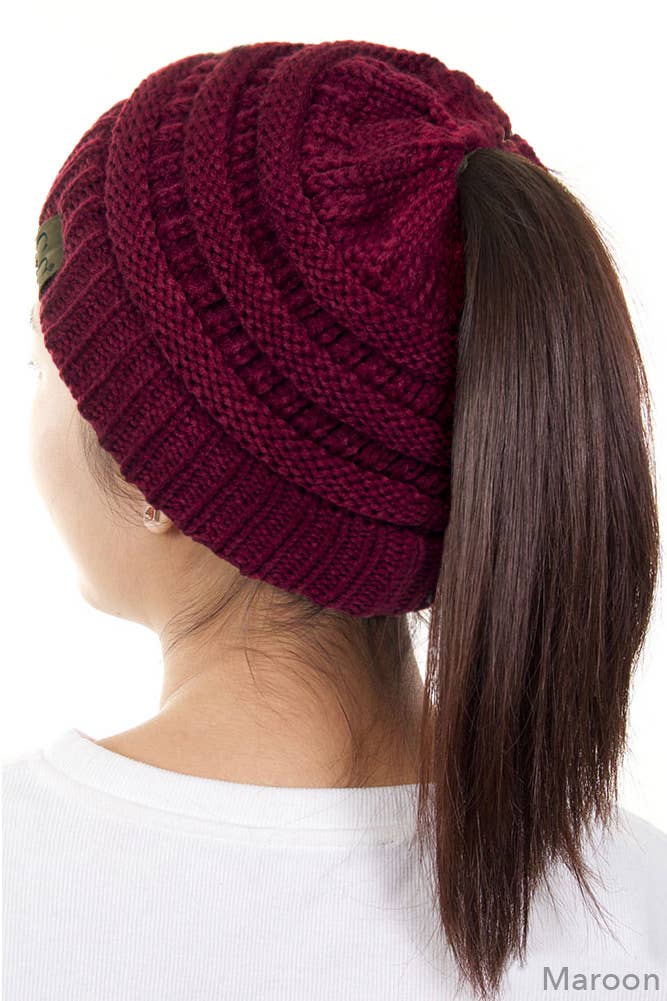 Solid Color Ponytail Messy Bun Beanie