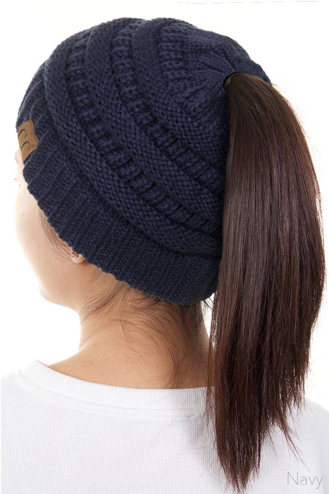 Solid Color Ponytail Messy Bun Beanie