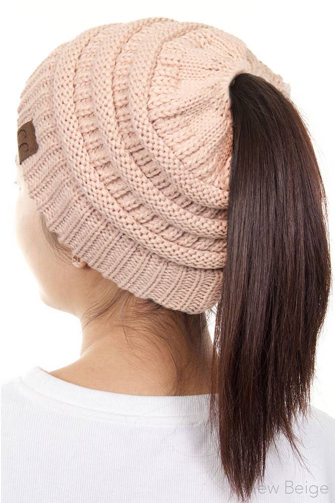 Solid Color Ponytail Messy Bun Beanie