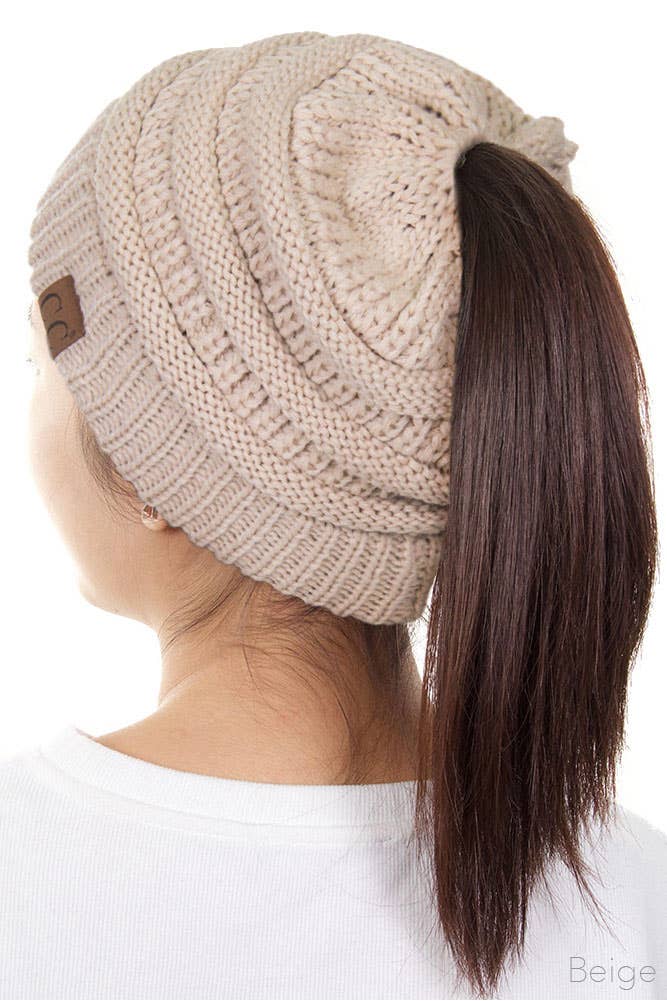 Solid Color Ponytail Messy Bun Beanie