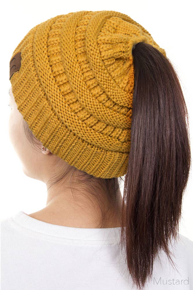 Solid Color Ponytail Messy Bun Beanie