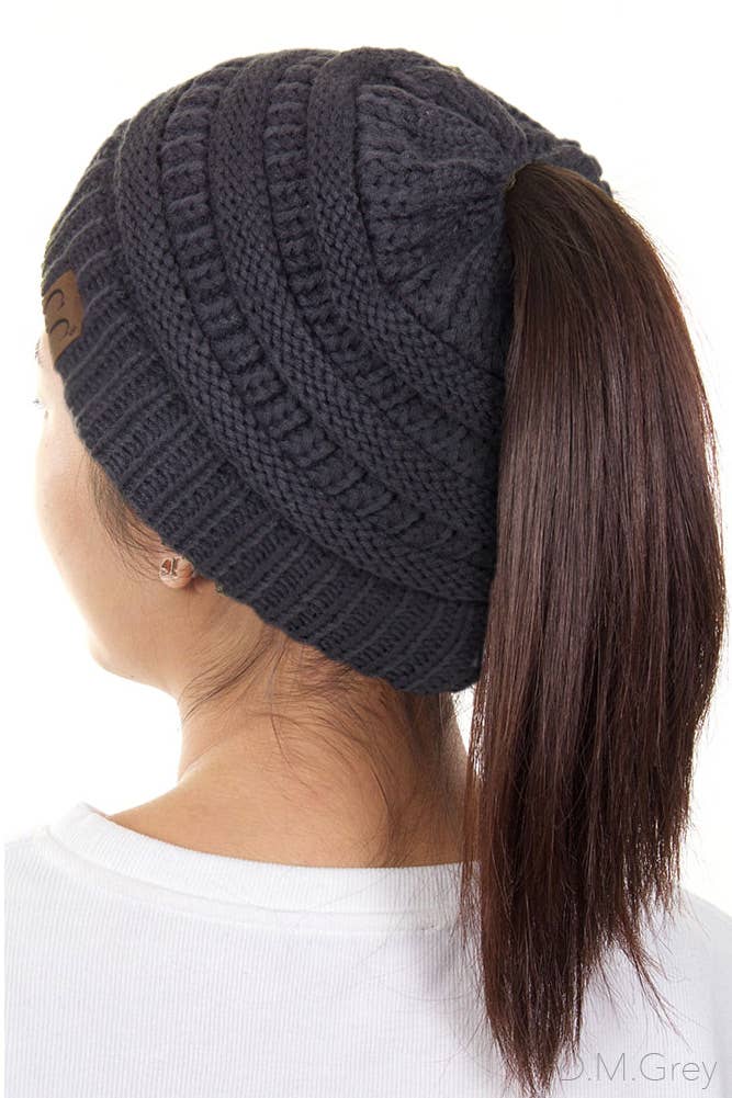 Solid Color Ponytail Messy Bun Beanie