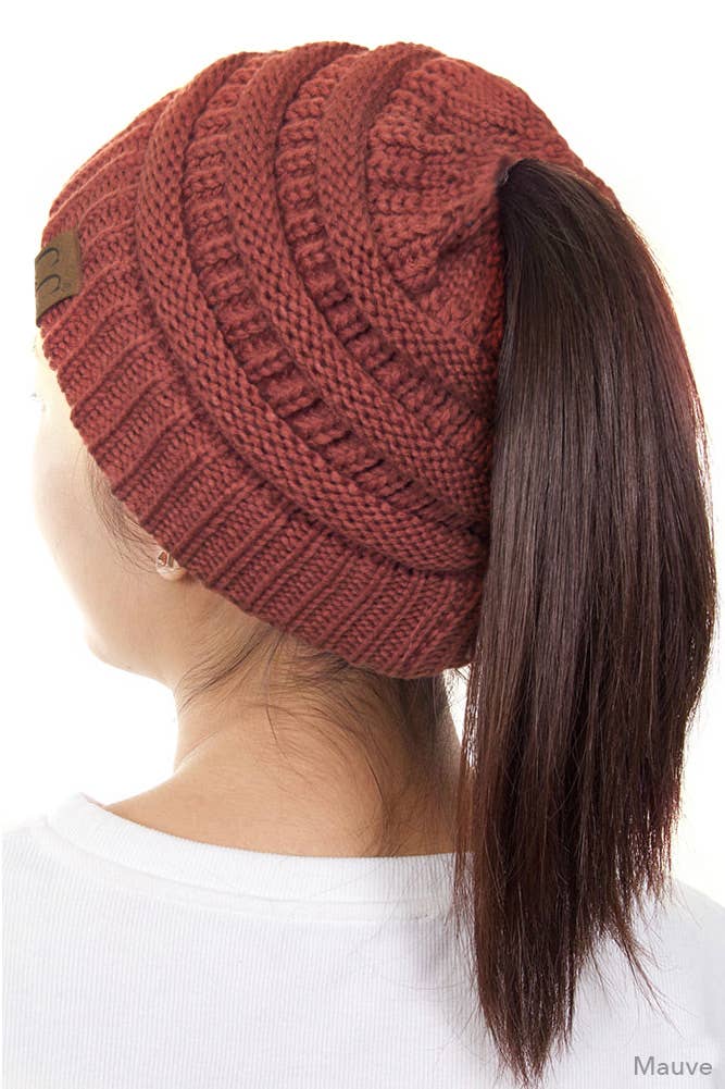 Solid Color Ponytail Messy Bun Beanie