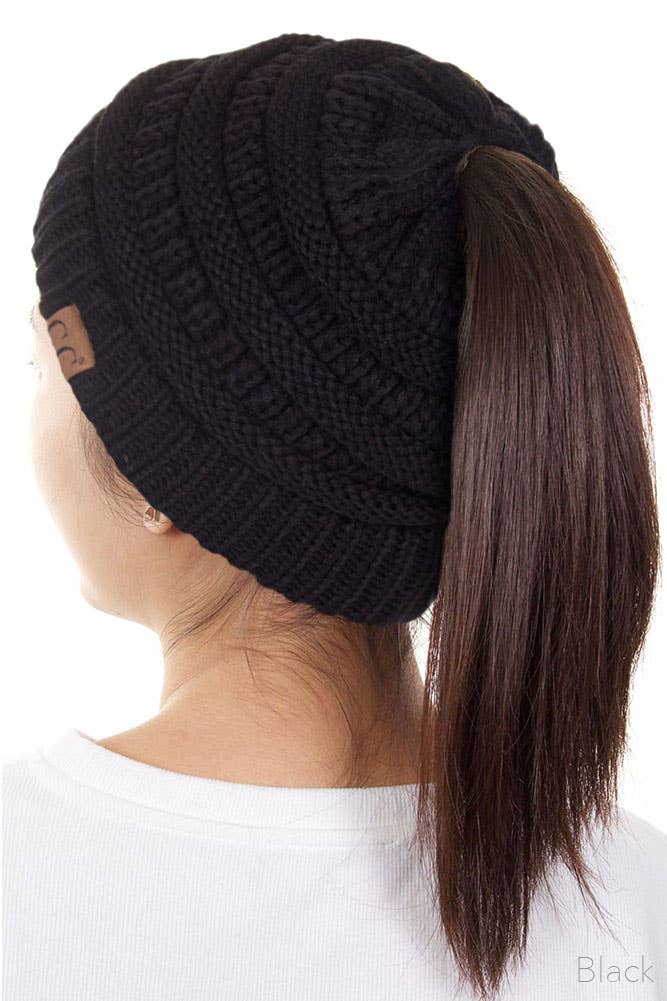 Solid Color Ponytail Messy Bun Beanie