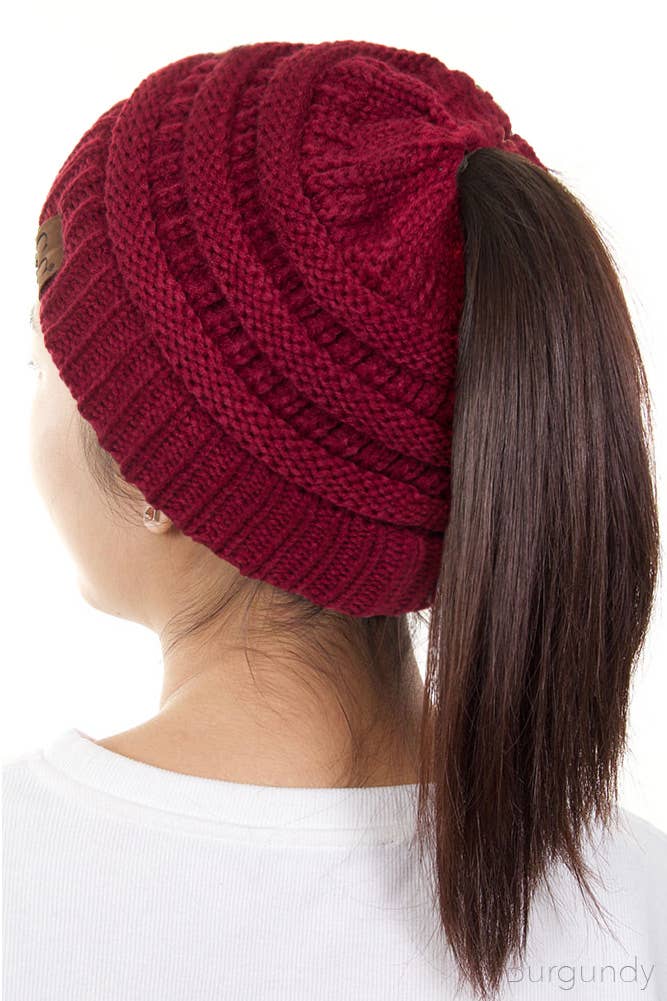 Solid Color Ponytail Messy Bun Beanie